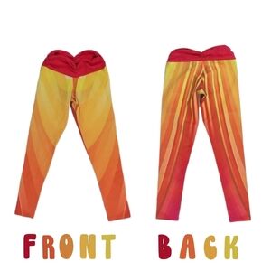 Retro Colorful Workout Leggings Orange Pink Yellow Multicolor Athletic Pants, XS